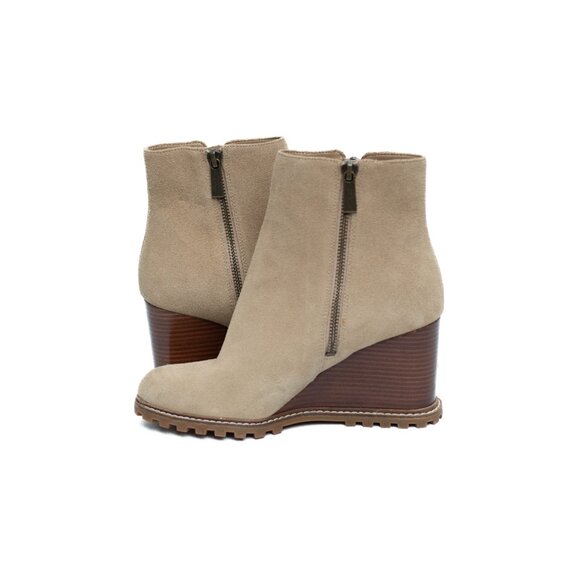 MICHAEL MICHAEL KORS Womens 7 M Beige Evelyn Round Toe Wedge Leather Booties - Picture 9 of 15